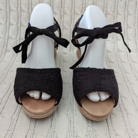 Ugg Delmar Espridrille Wedge Sandals 9 Black  1003496 Wedges Tie Sandal - Picture 3 of 12